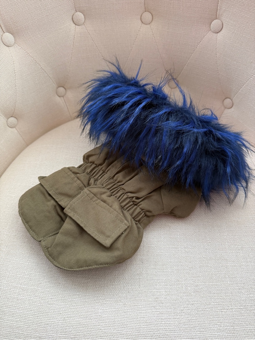 Dog Jacket Cargo Olive Green Fur Trimmed  Coat Small